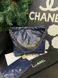 Chanel Navy Blue Gold Buckle 22 Bag Shoulder Bag
