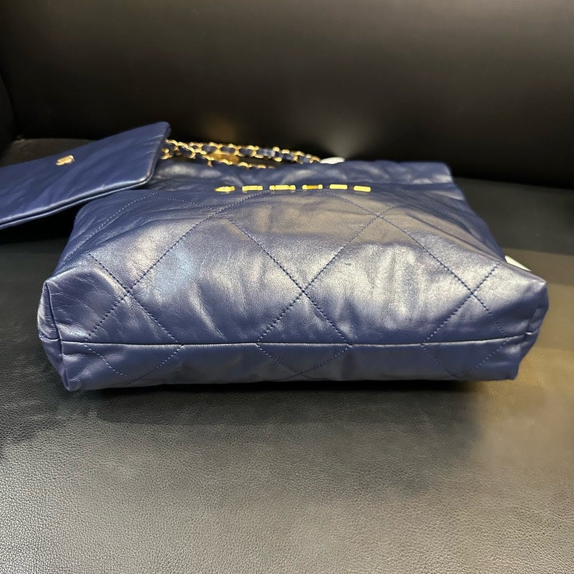 Chanel Navy Blue Gold Buckle 22 Bag Shoulder Bag