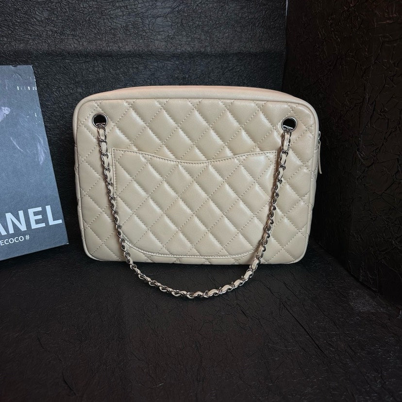 Chanel Milk Tea Quilted Leather Camera Chain Shoulder Bag