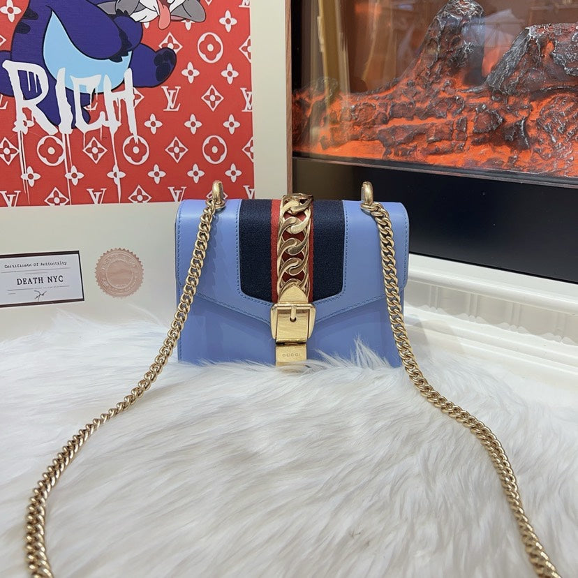 Gucci SyLouis Vuittonie Blue Leather Medium Shoulder Bag