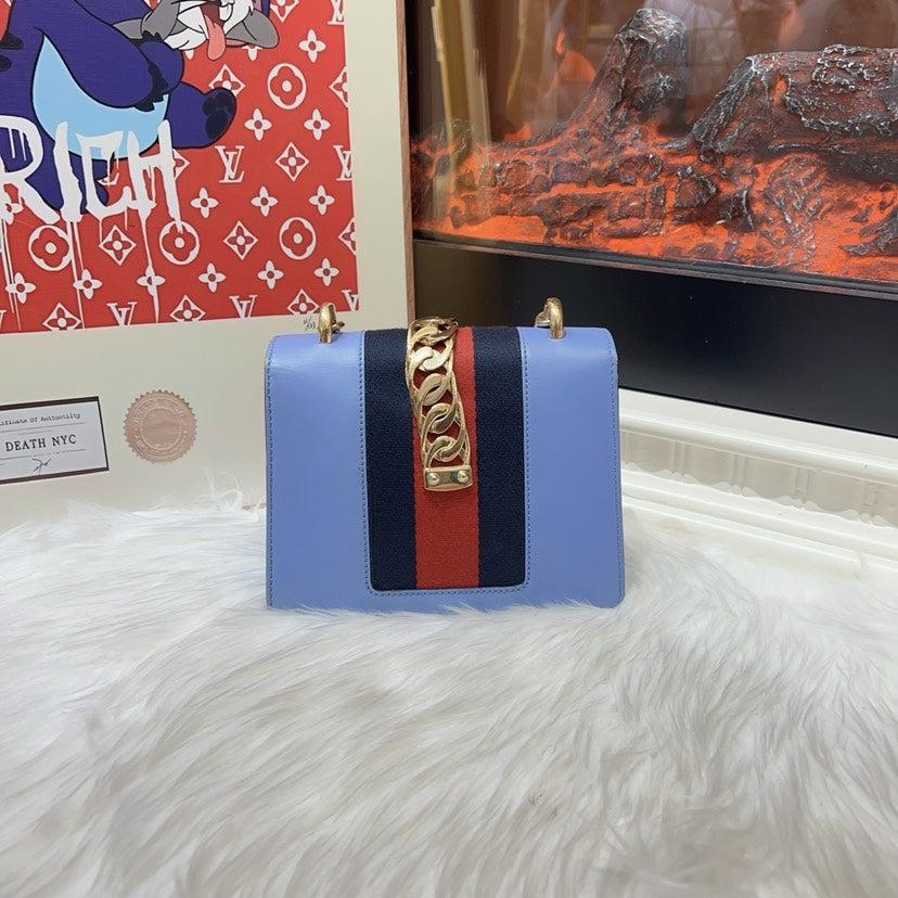 Gucci SyLouis Vuittonie Blue Leather Medium Shoulder Bag
