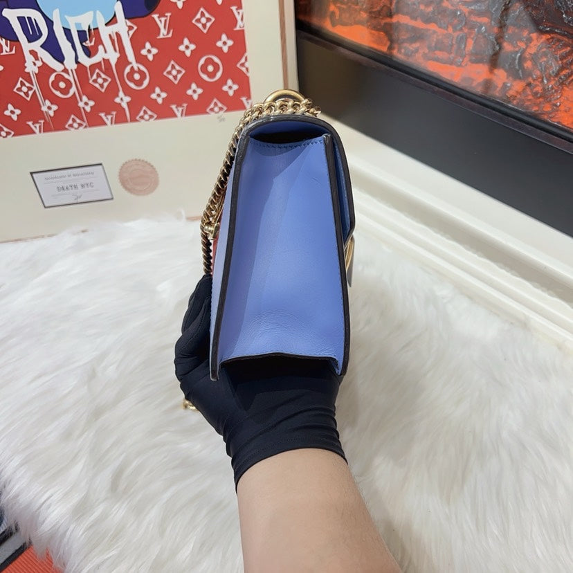 Gucci SyLouis Vuittonie Blue Leather Medium Shoulder Bag