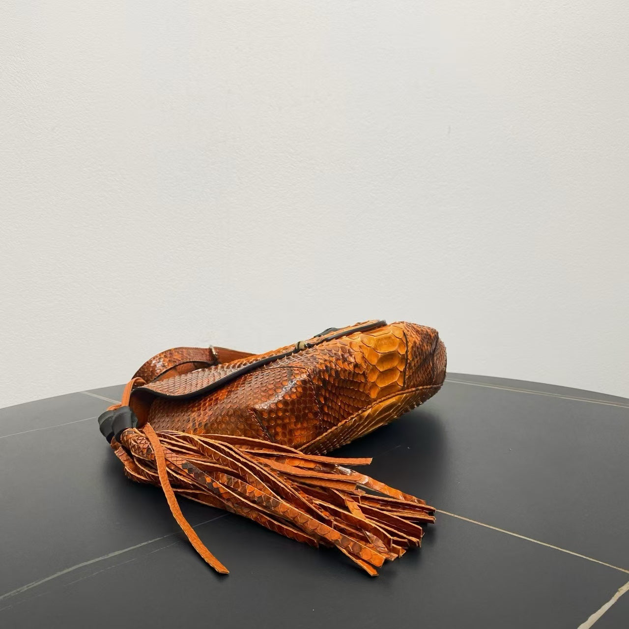 Gucci Python Leather Shoulder Bag Brown Medium