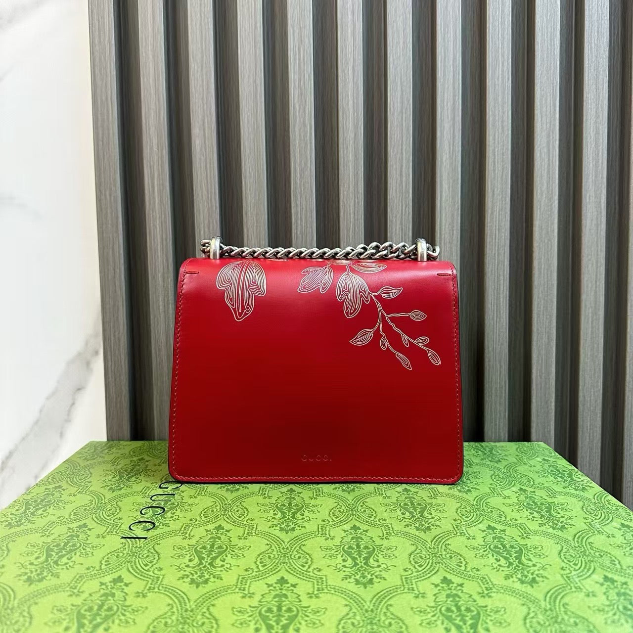 Gucci Dionysus Red Leather Embroidered Small Shoulder Bag