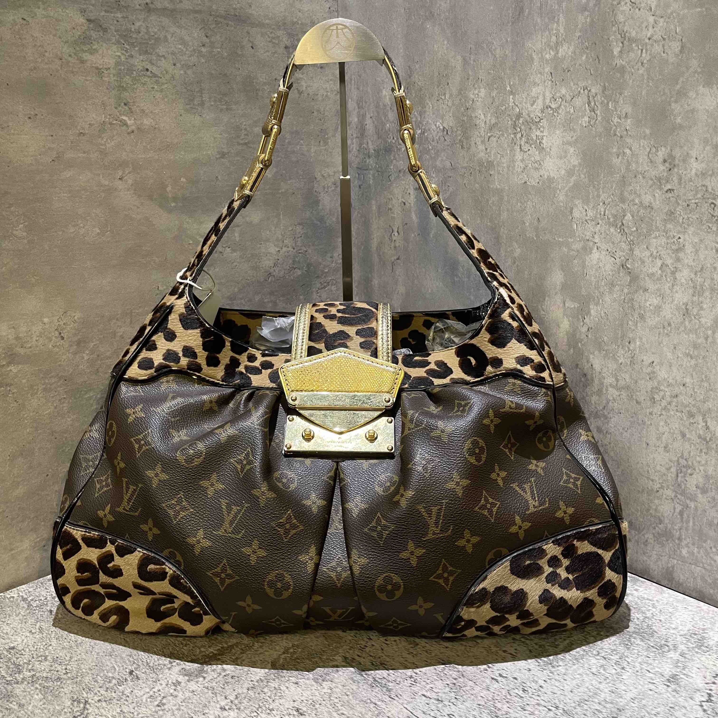 Louis Vuitton Leopard Print Monogram Canvas Shoulder Bag Vintage