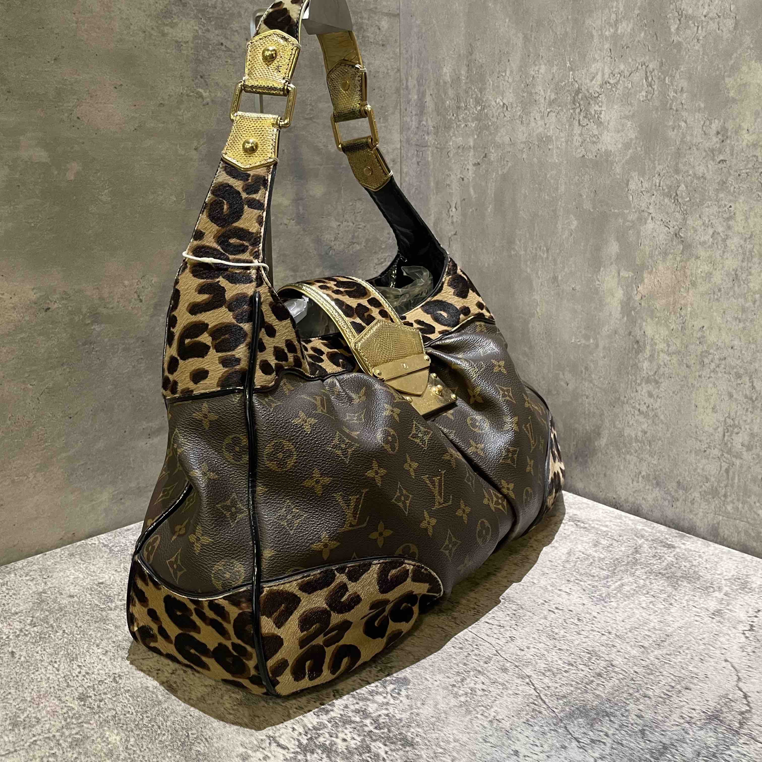 Louis Vuitton Leopard Print Monogram Canvas Shoulder Bag Vintage