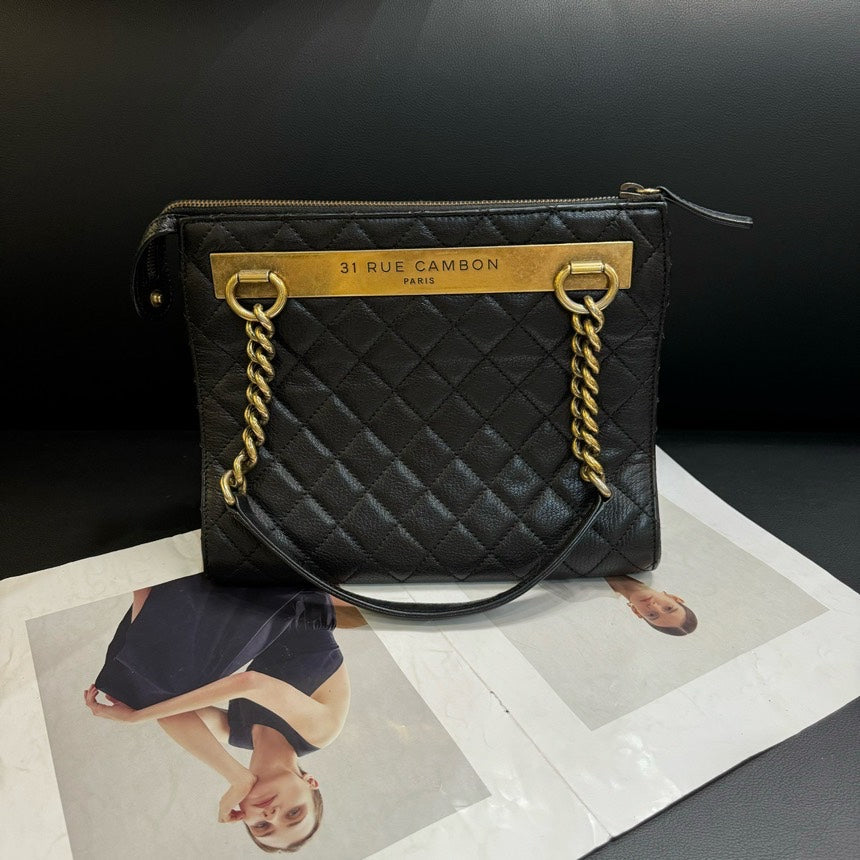 Chanel Black Diamond Plaid Shoulder Bag Medium Size