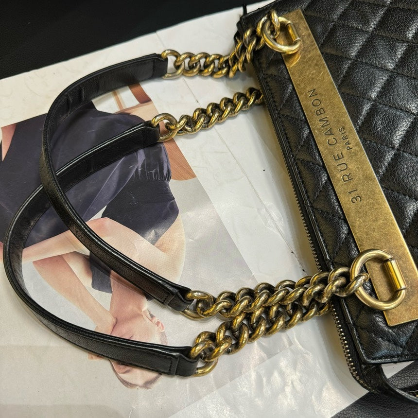 Chanel Black Diamond Plaid Shoulder Bag Medium Size