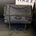 Chanel Color-Blocked Sheepskin CF Chain Crossbody Bag Black and Grey MeDiorum
