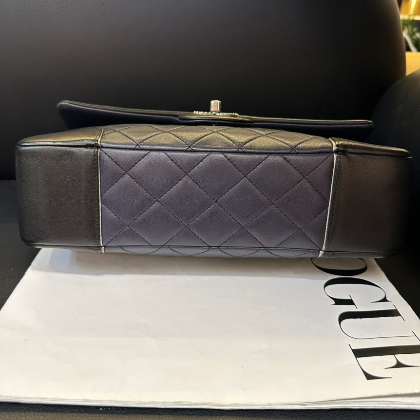 Chanel Color-Blocked Sheepskin CF Chain Crossbody Bag Black and Grey MeDiorum