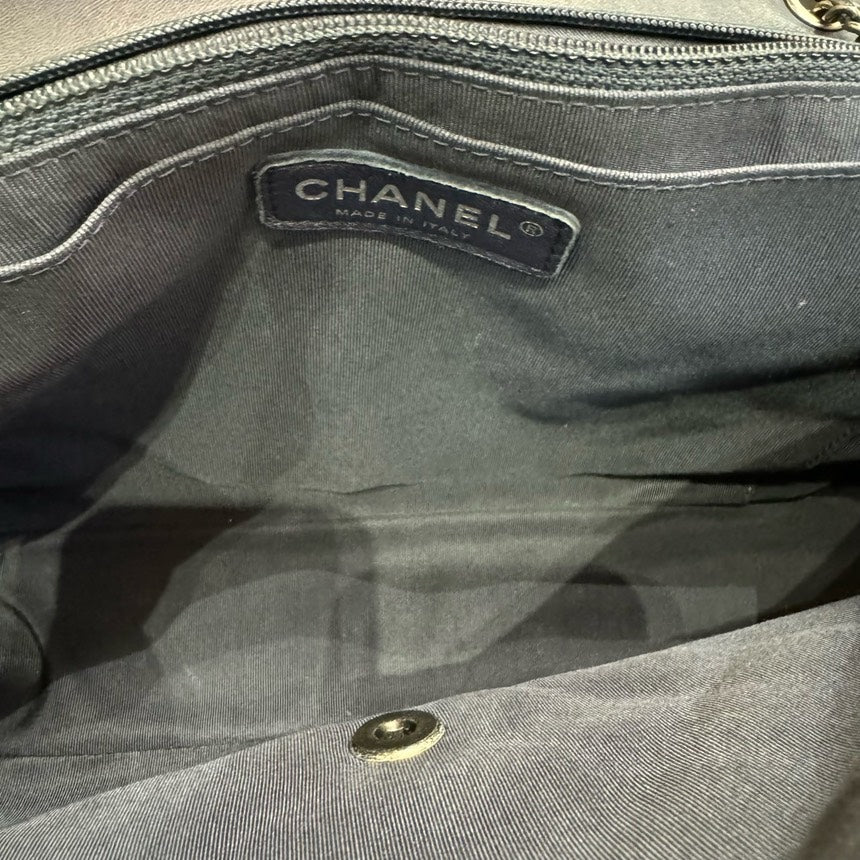 Chanel Color-Blocked Sheepskin CF Chain Crossbody Bag Black and Grey MeDiorum