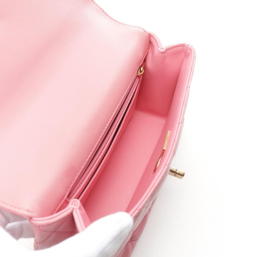 Chanel Matelasse Pink Lambskin Top Handle Flap Chain Shoulder Bag Gold Hardware 2WAY