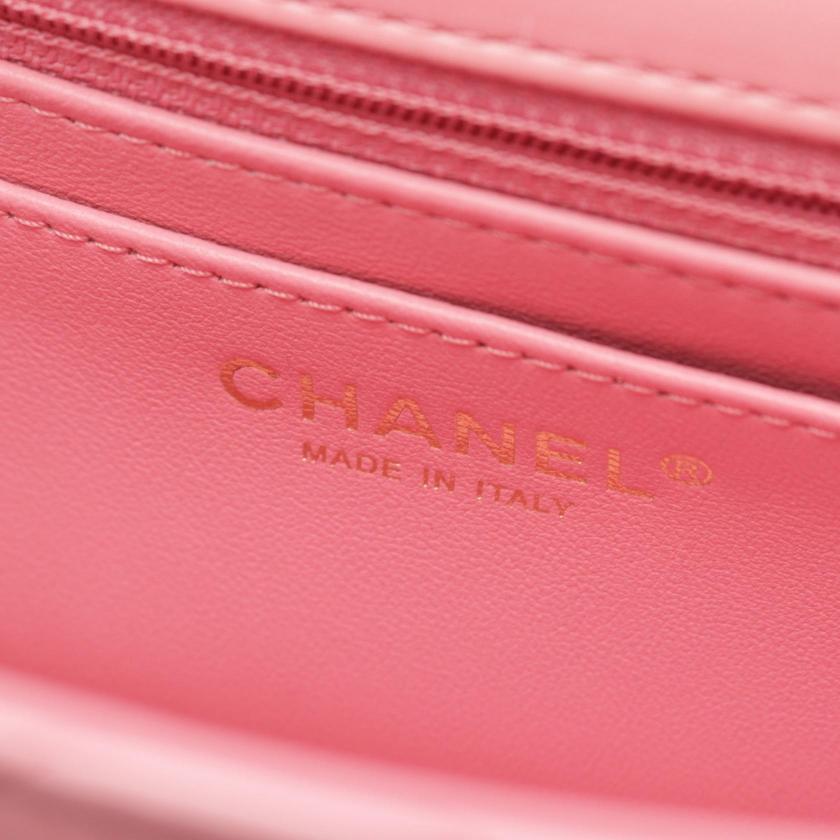 Chanel Matelasse Pink Lambskin Top Handle Flap Chain Shoulder Bag Gold Hardware 2WAY