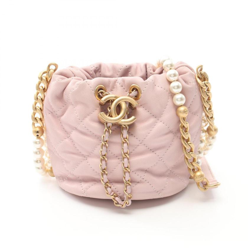 Chanel Matelasse Light Pink Lambskin Chain Shoulder Bag Gold Hardware