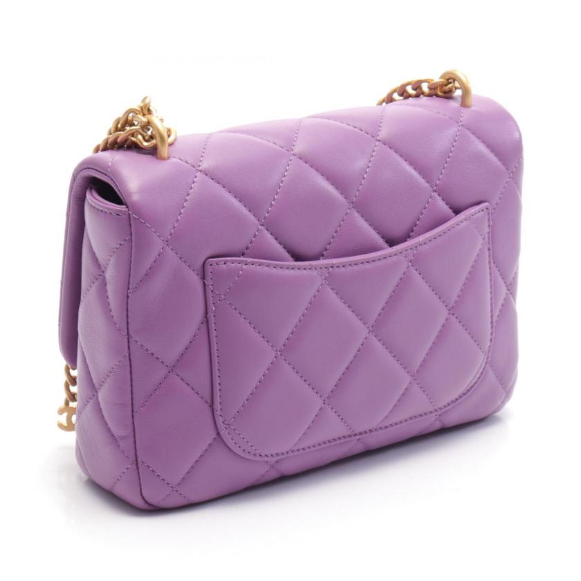 Chanel Matelasse Purple Lambskin Chain Shoulder Bag Gold Hardware