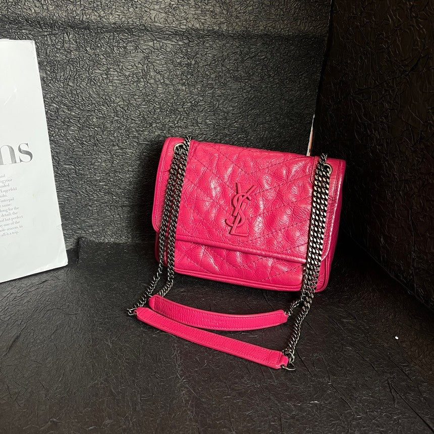 Yves Saint Laurent Rose Red Oil Wax Leather Small Niki Crossbody Bag