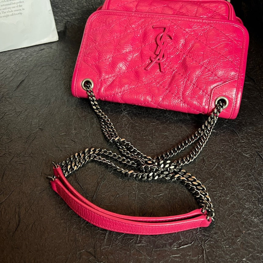 Yves Saint Laurent Rose Red Oil Wax Leather Small Niki Crossbody Bag