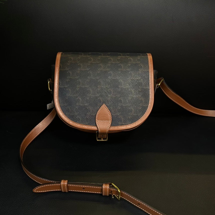 Celine Arc de Triomphe Brown Canvas Leather Saddle Crossbody Bag MeDiorum