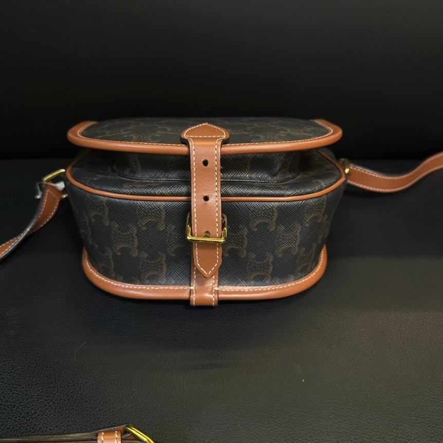 Celine Arc de Triomphe Brown Canvas Leather Saddle Crossbody Bag MeDiorum