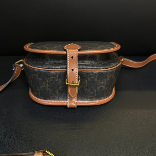 Celine Arc de Triomphe Brown Canvas Leather Saddle Crossbody Bag MeDiorum