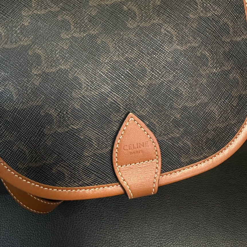 Celine Arc de Triomphe Brown Canvas Leather Saddle Crossbody Bag MeDiorum