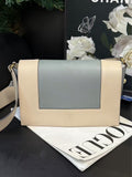 Celine Color Blocked Cowhide Tofu Crossbody Shoulder Bag Cream Gray