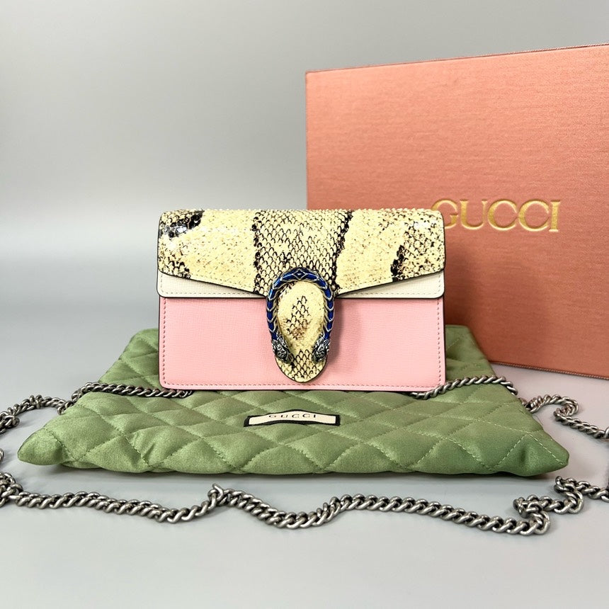 Gucci Dionysus WOC Pink Snake Print Shoulder Bag 17x10x4cm