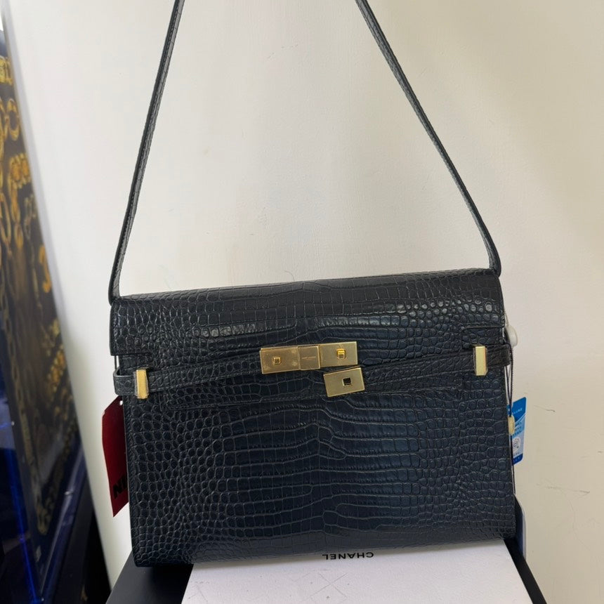Saint Laurent Bellechasse Black Crocodile Shoulder Bag