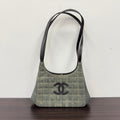 Chanel Denim Leather Shoulder Bag Green Medium