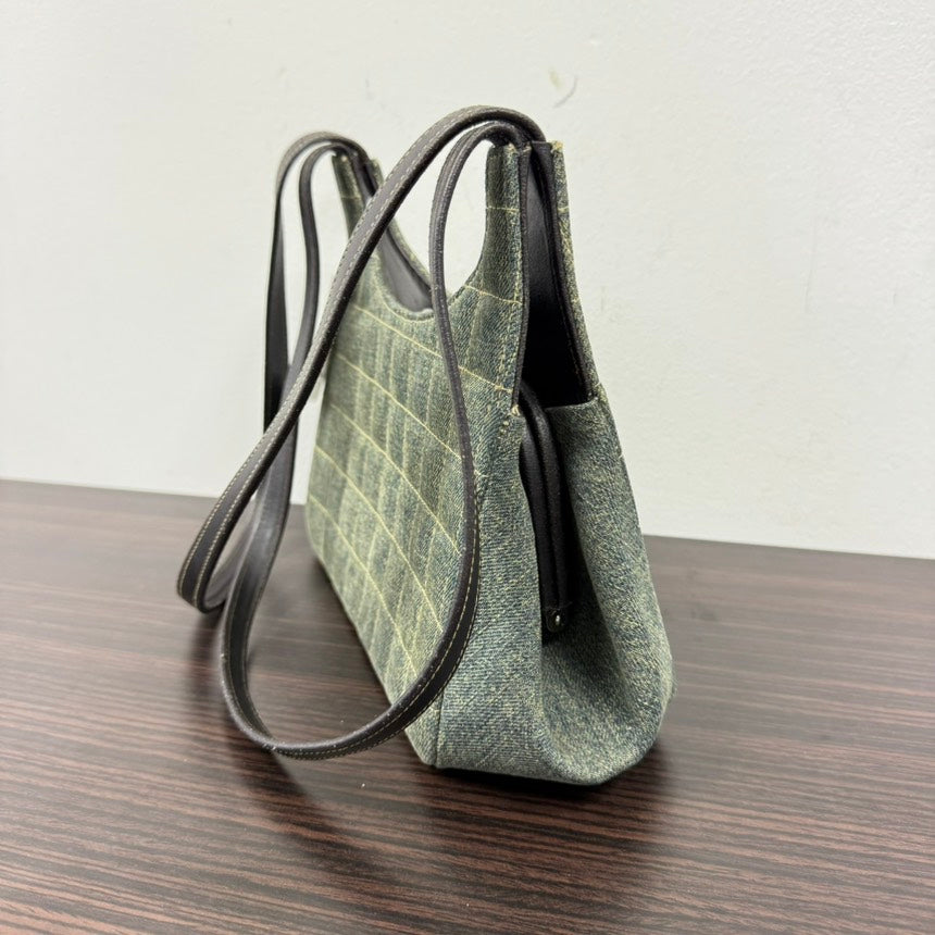 Chanel Denim Leather Shoulder Bag Green Medium