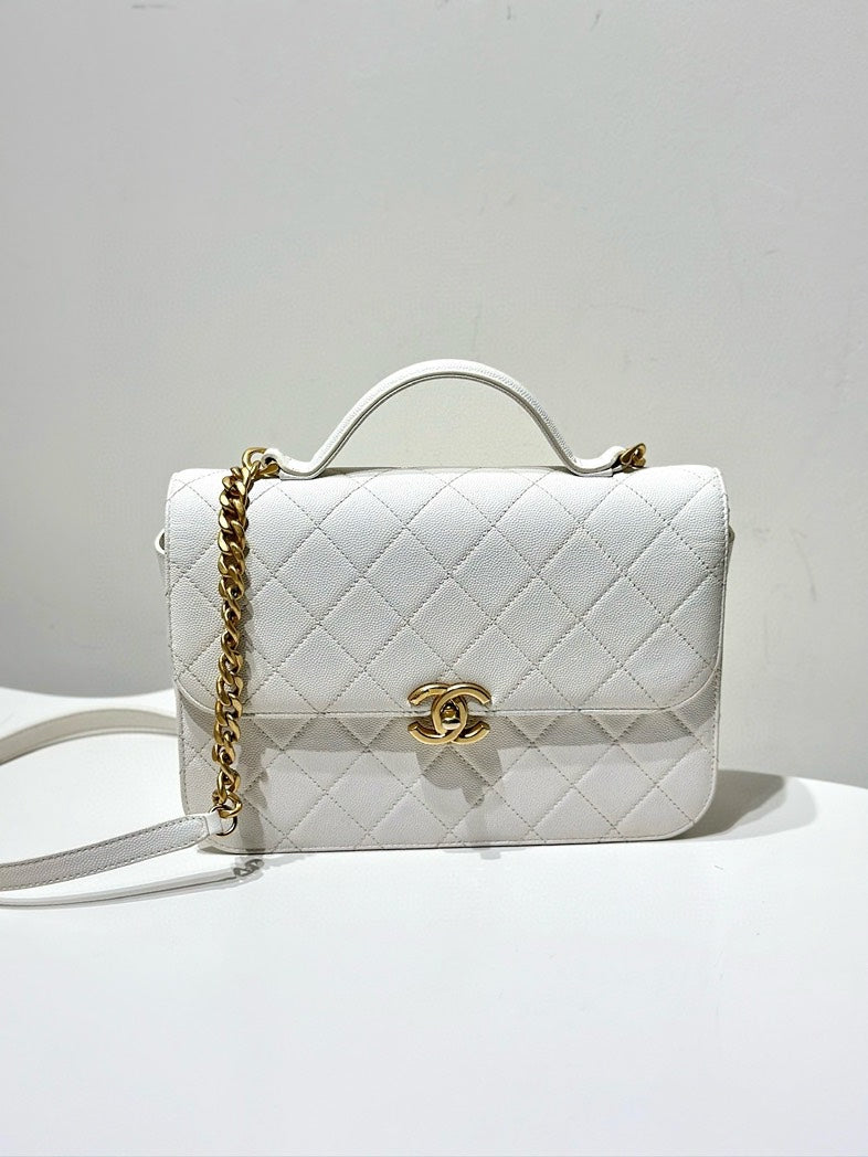 Chanel Classic White Quilted Leather Flap Bag Medium