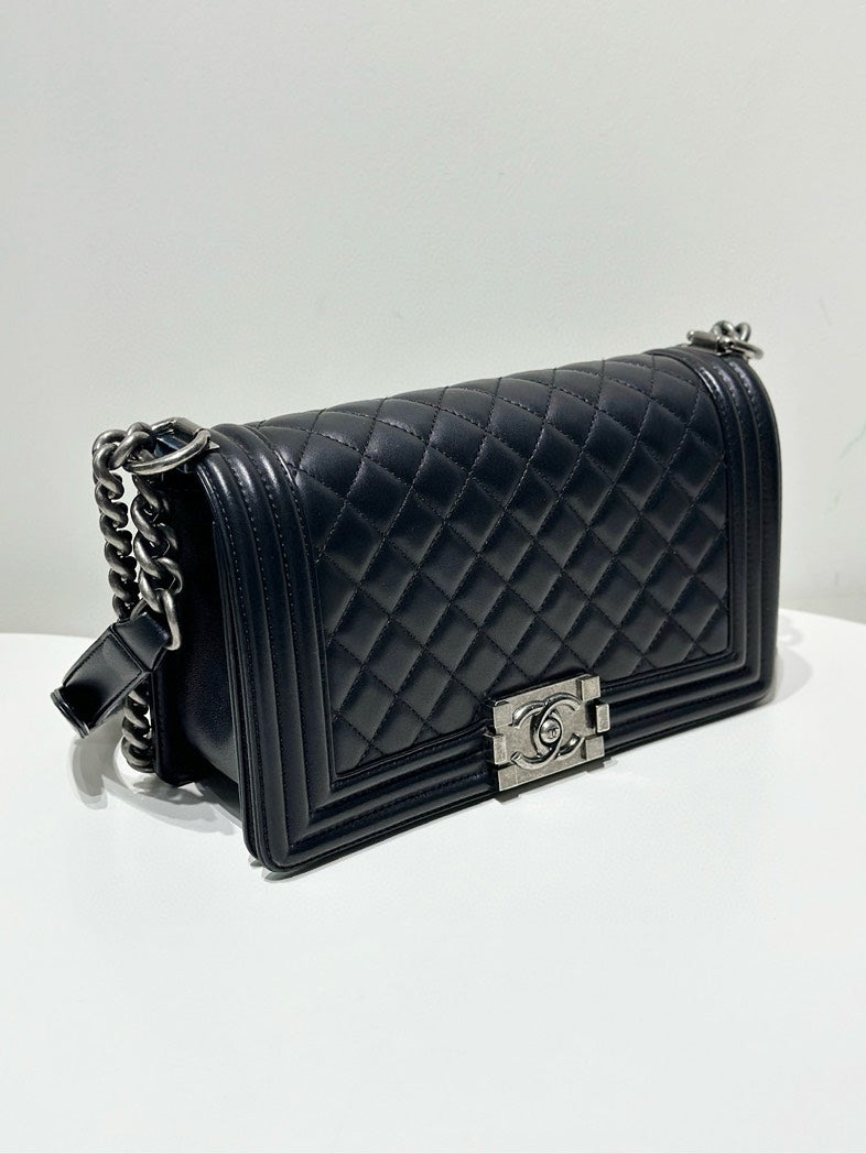 Chanel Leboy Black Quilted Leather Chain Shoulder Bag Medium