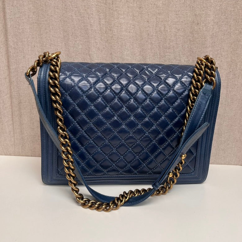 Chanel Leboy Maxi Navy Quilted Leather Shoulder Bag Large