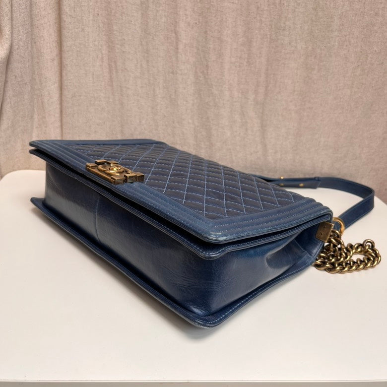 Chanel Leboy Maxi Navy Quilted Leather Shoulder Bag Large