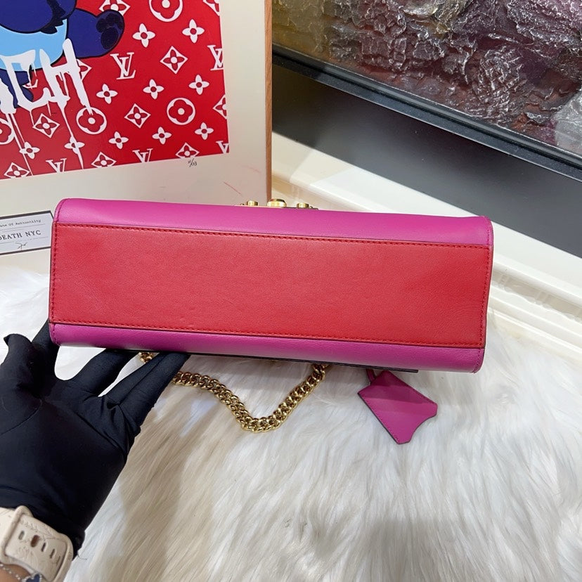 Gucci Padlock M Red Pink Leather Chain Shoulder Bag