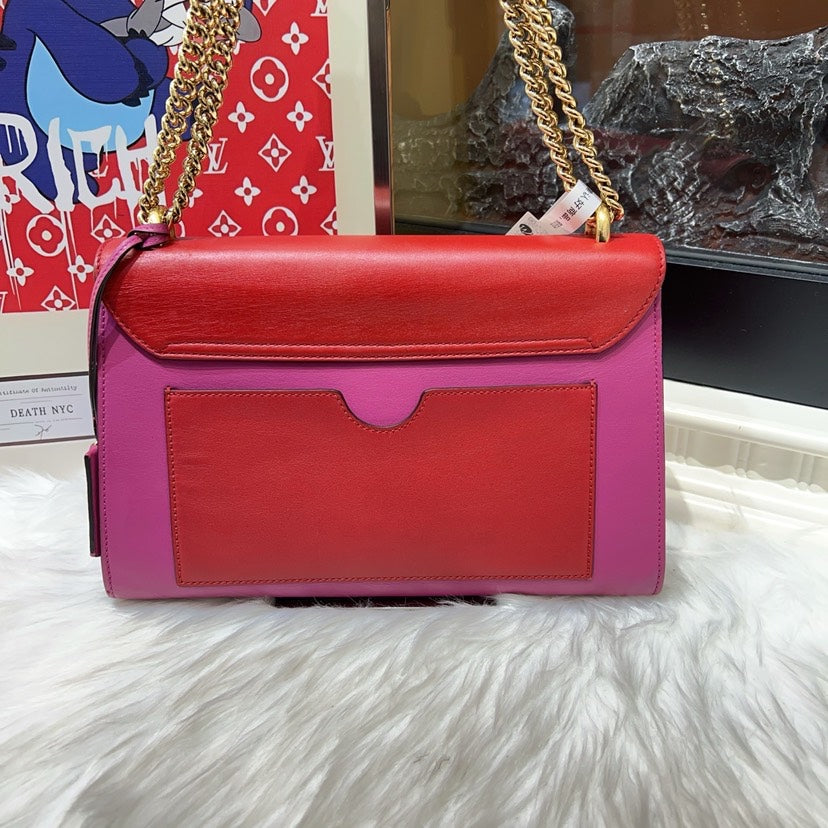 Gucci Padlock M Red Pink Leather Chain Shoulder Bag