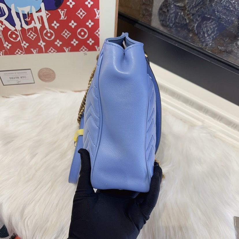 Gucci Marmont Blue Leather Quilted Shoulder Bag Medium