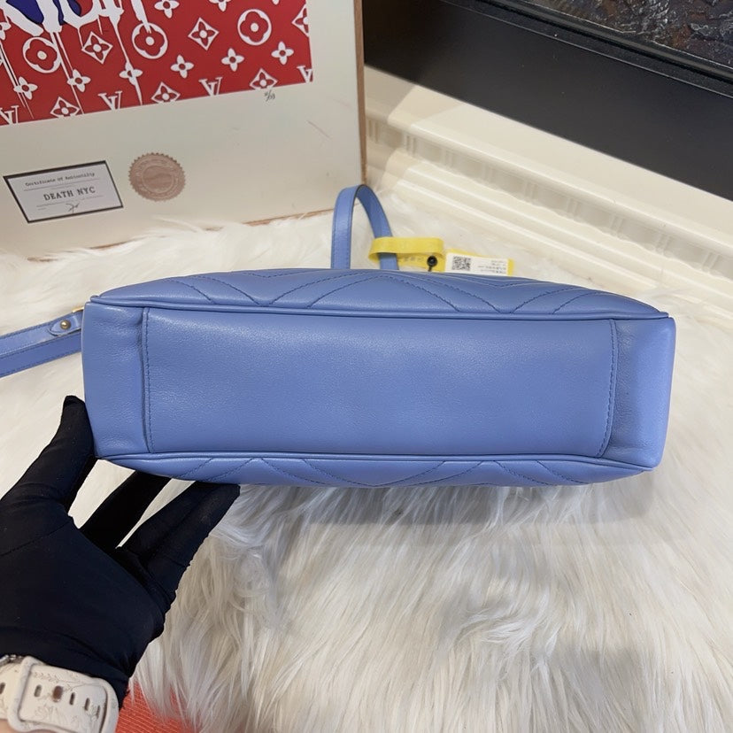 Gucci Marmont Blue Leather Quilted Shoulder Bag Medium