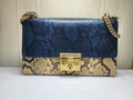 Gucci Padlock Blue Tan Python Leather Shoulder Bag Medium