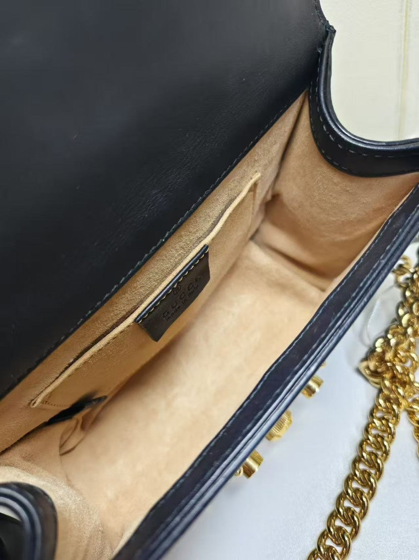 Gucci Padlock Black Leather Pearl Studded Shoulder Bag Medium