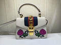 Gucci SyLouis Vuittonie White Floral Embroidered Leather Shoulder Bag Medium