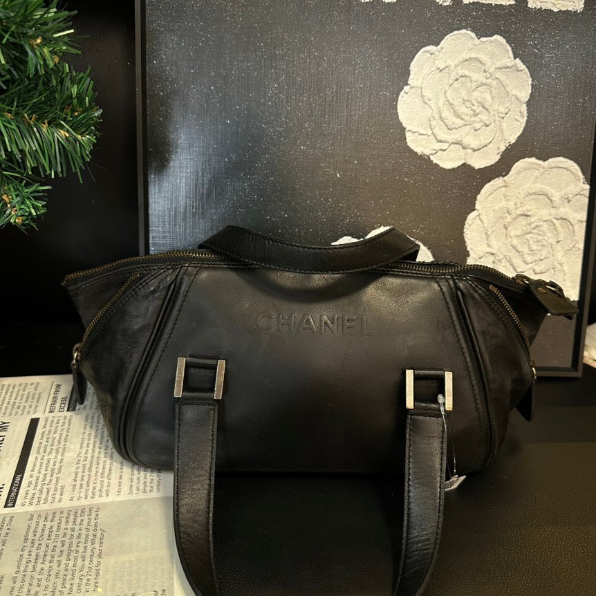 Chanel Black Leather Bowling Shoulder Bag Medium