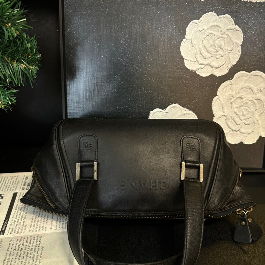 Chanel Black Leather Bowling Shoulder Bag Medium