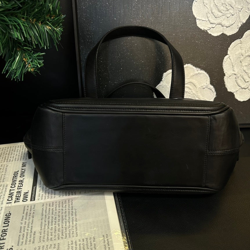 Chanel Black Leather Bowling Shoulder Bag Medium