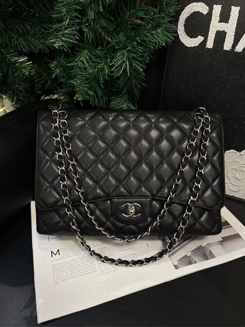 Chanel Black SiLouis Vuittoner Lychee CF Maxi One-Shoulder Crossbody Bag
