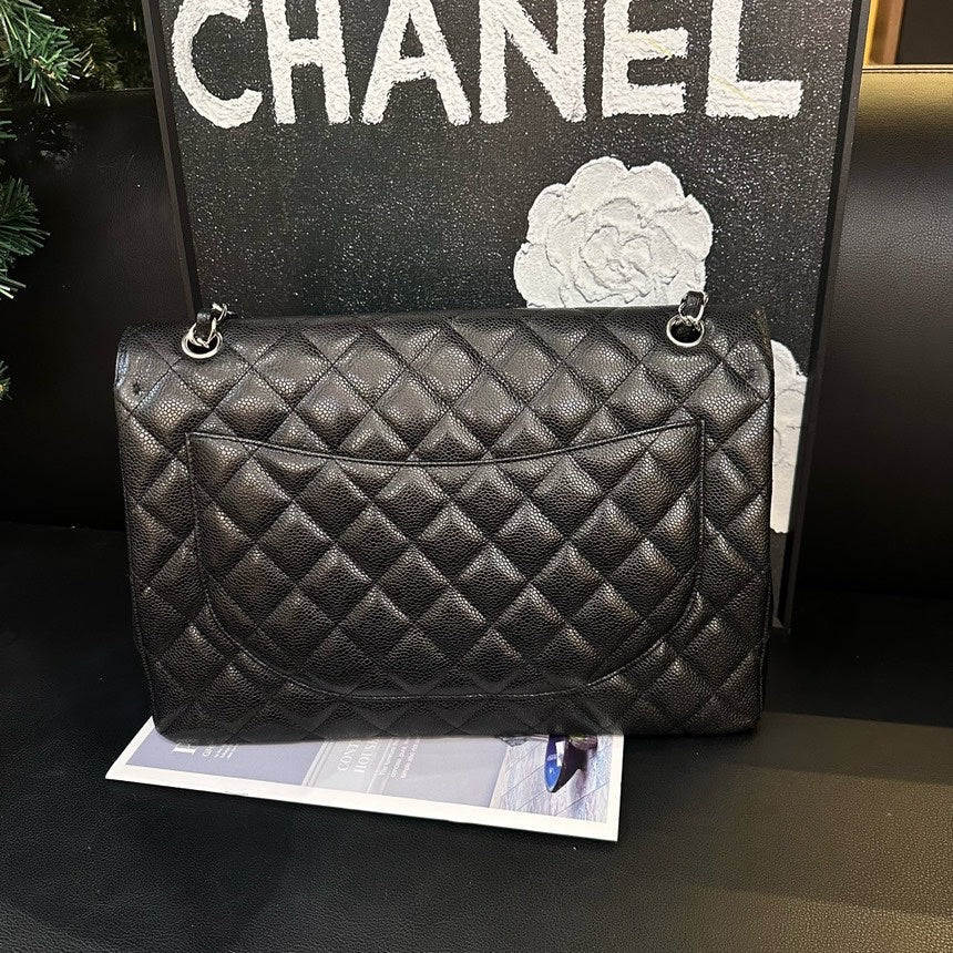 Chanel Black SiLouis Vuittoner Lychee CF Maxi One-Shoulder Crossbody Bag