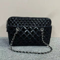 Chanel Quilted Black Patent Leather Shoulder Bag Medium