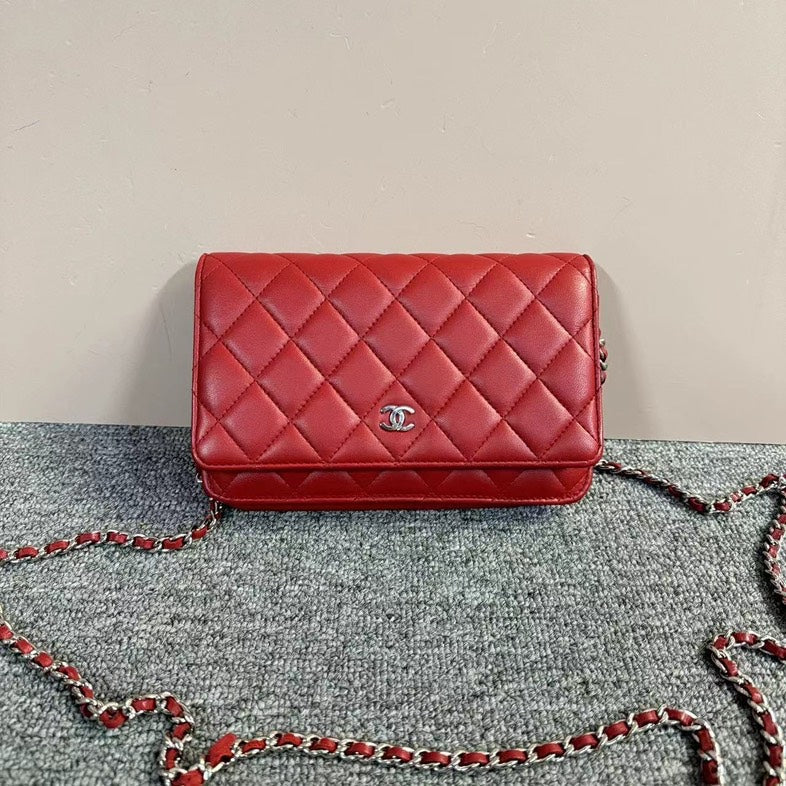 Chanel Red Quilted Leather Clutch Bag Medium