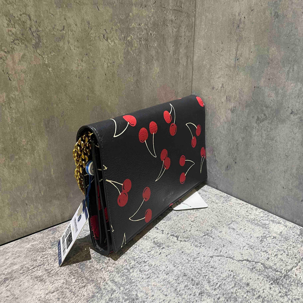 Saint Laurent Kate Black Cherry Print Leather Clutch Bag Medium