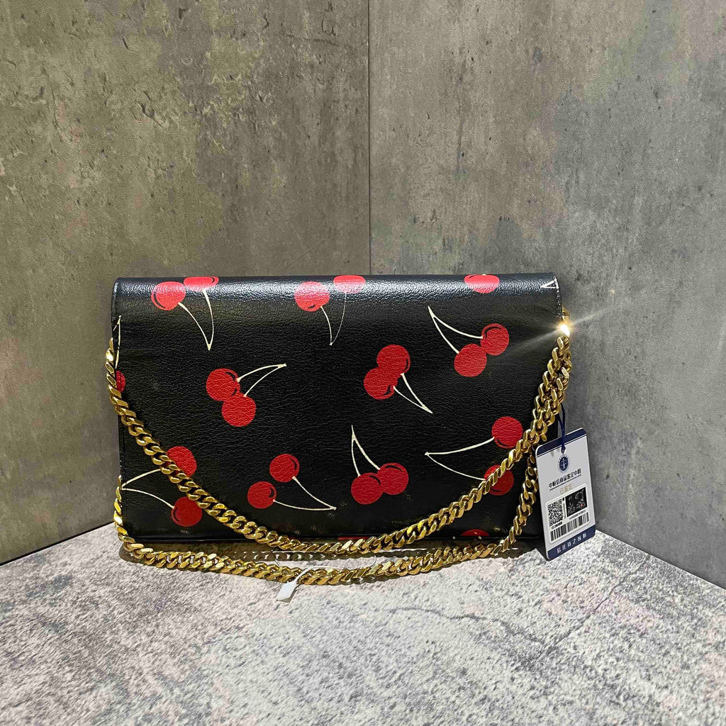 Saint Laurent Kate Black Cherry Print Leather Clutch Bag Medium